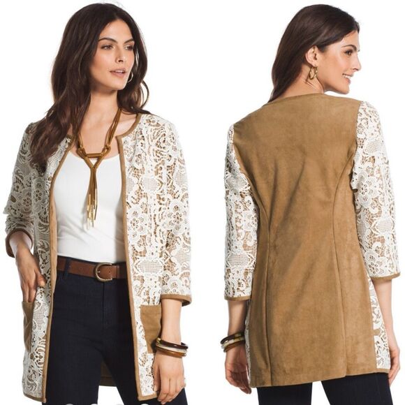 Chico’s Faux-Suede Lace Duster Cardigan Jacket Large - Picture 1 of 7